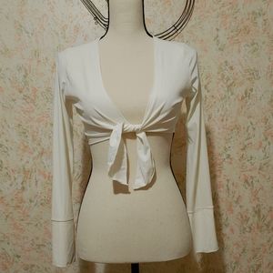 NWT Blue Fish White Tie-Front Long Sleeve Top